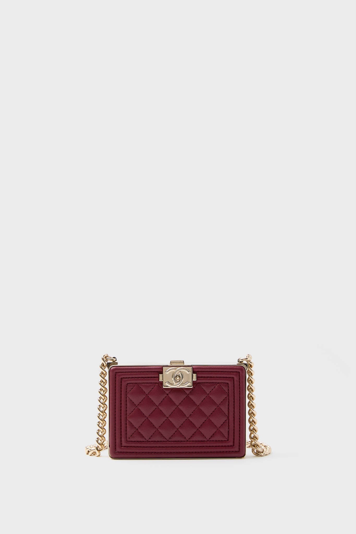 CHANEL Red Sheepskin Leather Boy Minaudiere