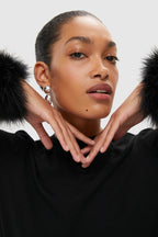Black Long Sleeve T-Shirt with Detachable Feathers