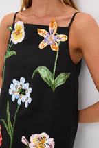 Ebony Botanical Print Leia Embroidery Mini Dress