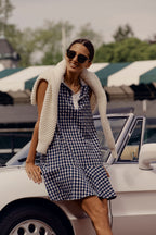 Navy Gingham Sleeveless Performance Seersucker May Golf Dress