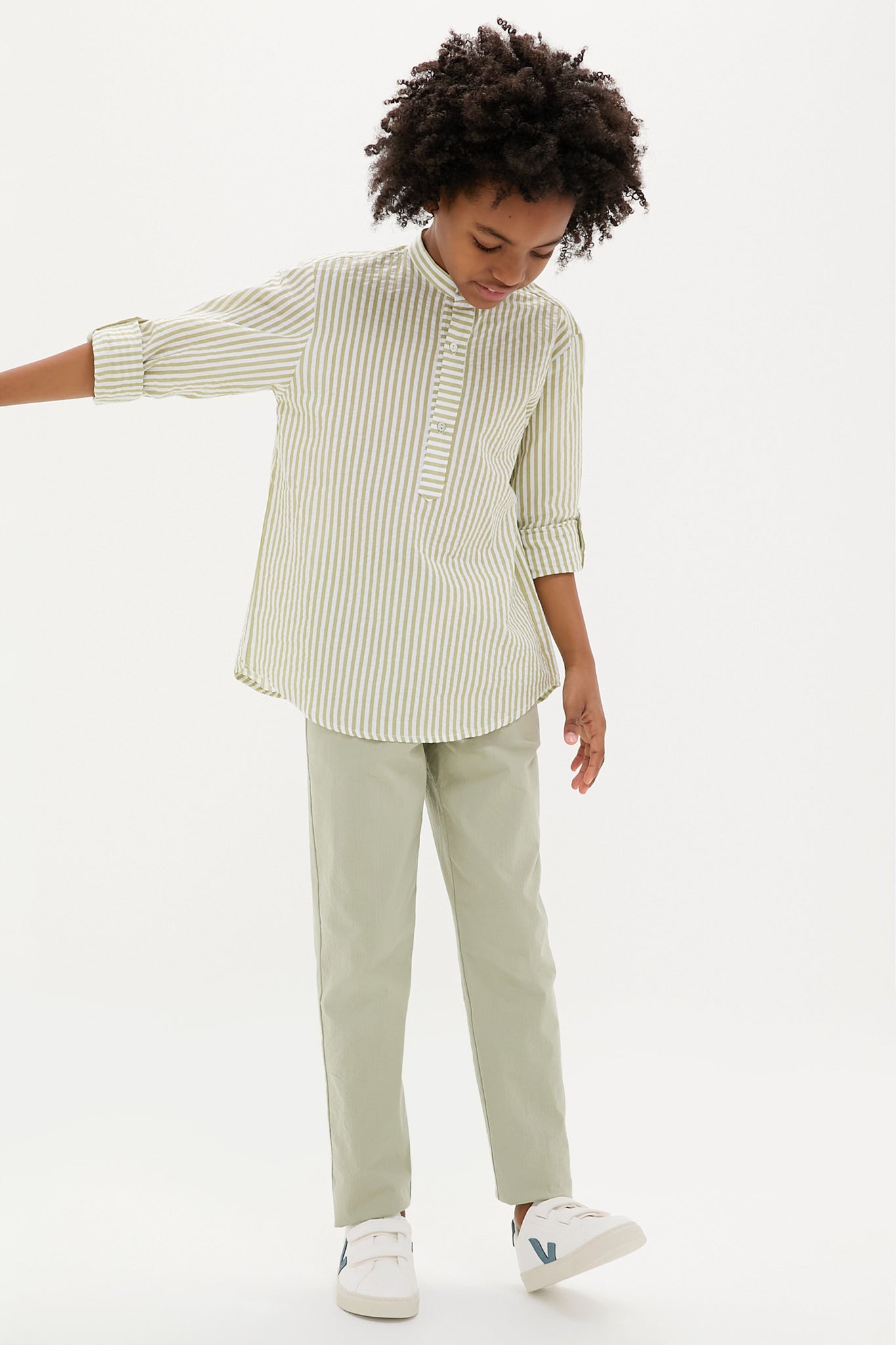 Green Stripe Jazmin Linen Mix Long Sleeve Shirt