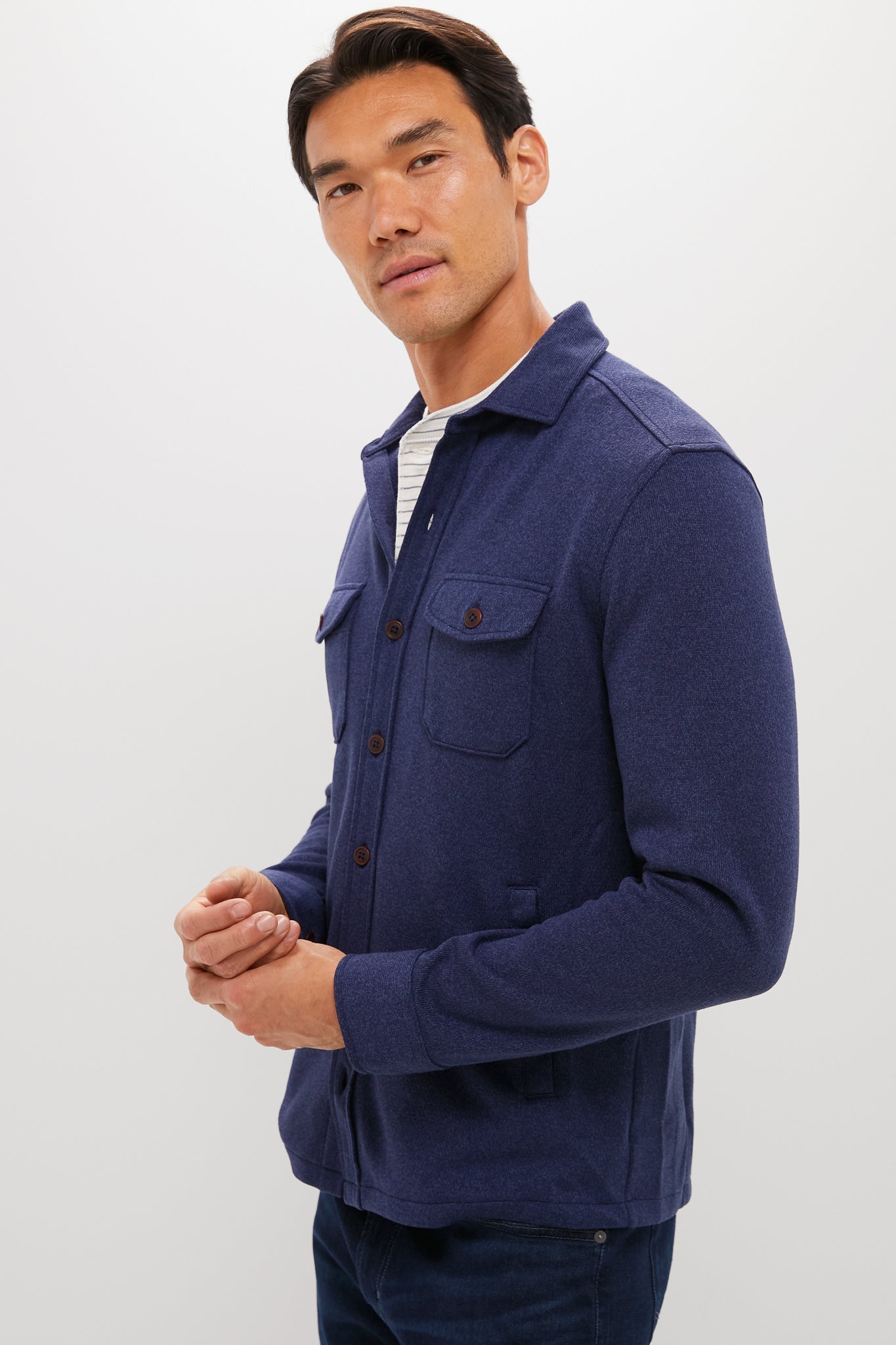 Navy Crown Sweater Fleece Shirt Jacket