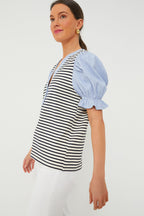 Navy Stripe Livia Puff Sleeve Top