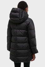Black Sateen Nylon Hooded Coat