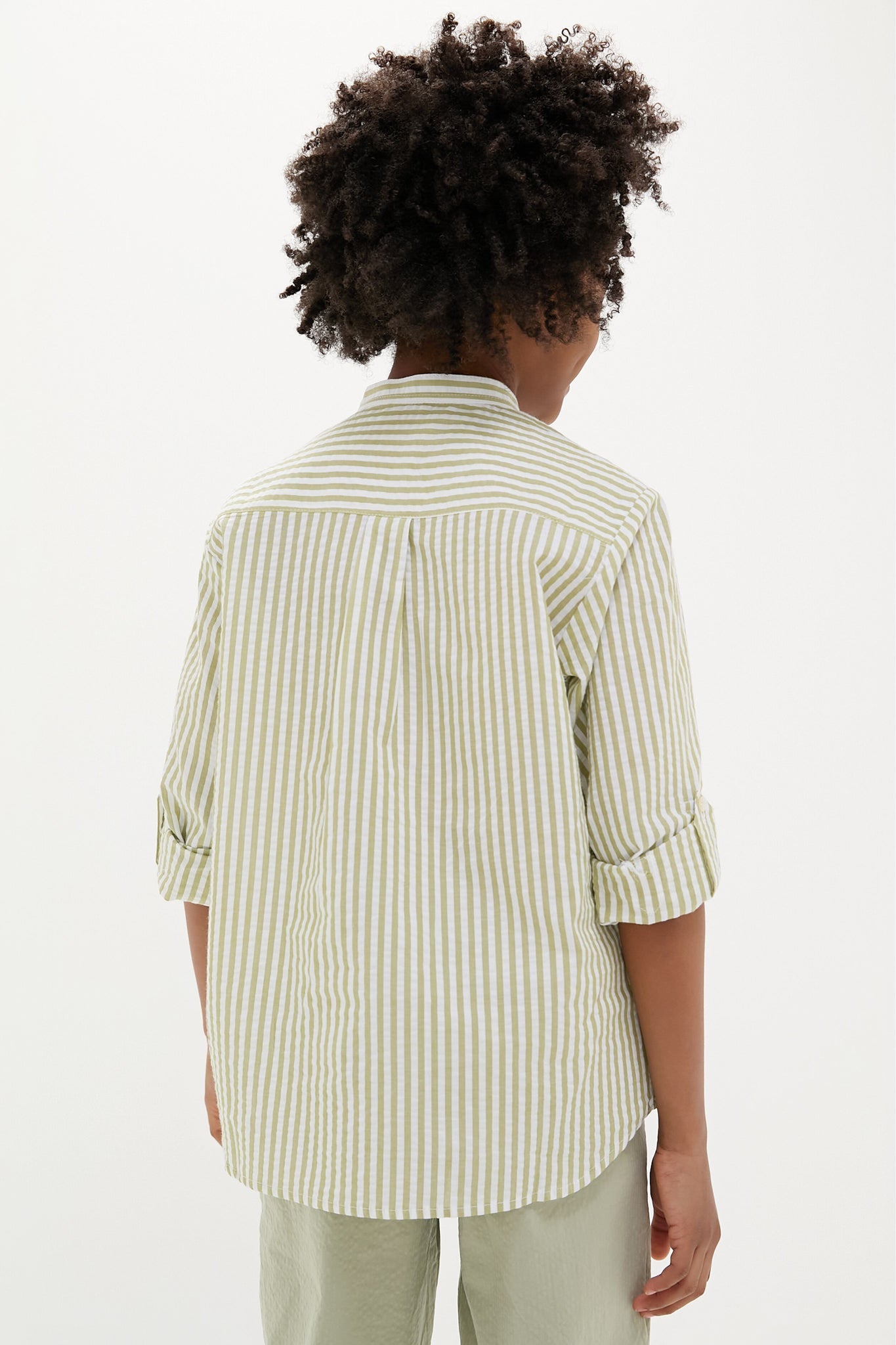 Green Stripe Jazmin Linen Mix Long Sleeve Shirt