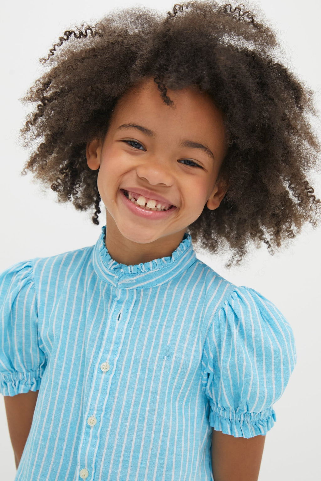 Girls Ruffle Collar Short-Sleeve Tiered Striped Dress