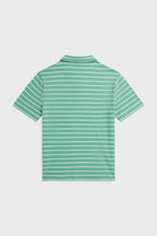 Boys Haven Green Short-Sleeve Cotton Linen Jersey Striped Johnny Collar Polo