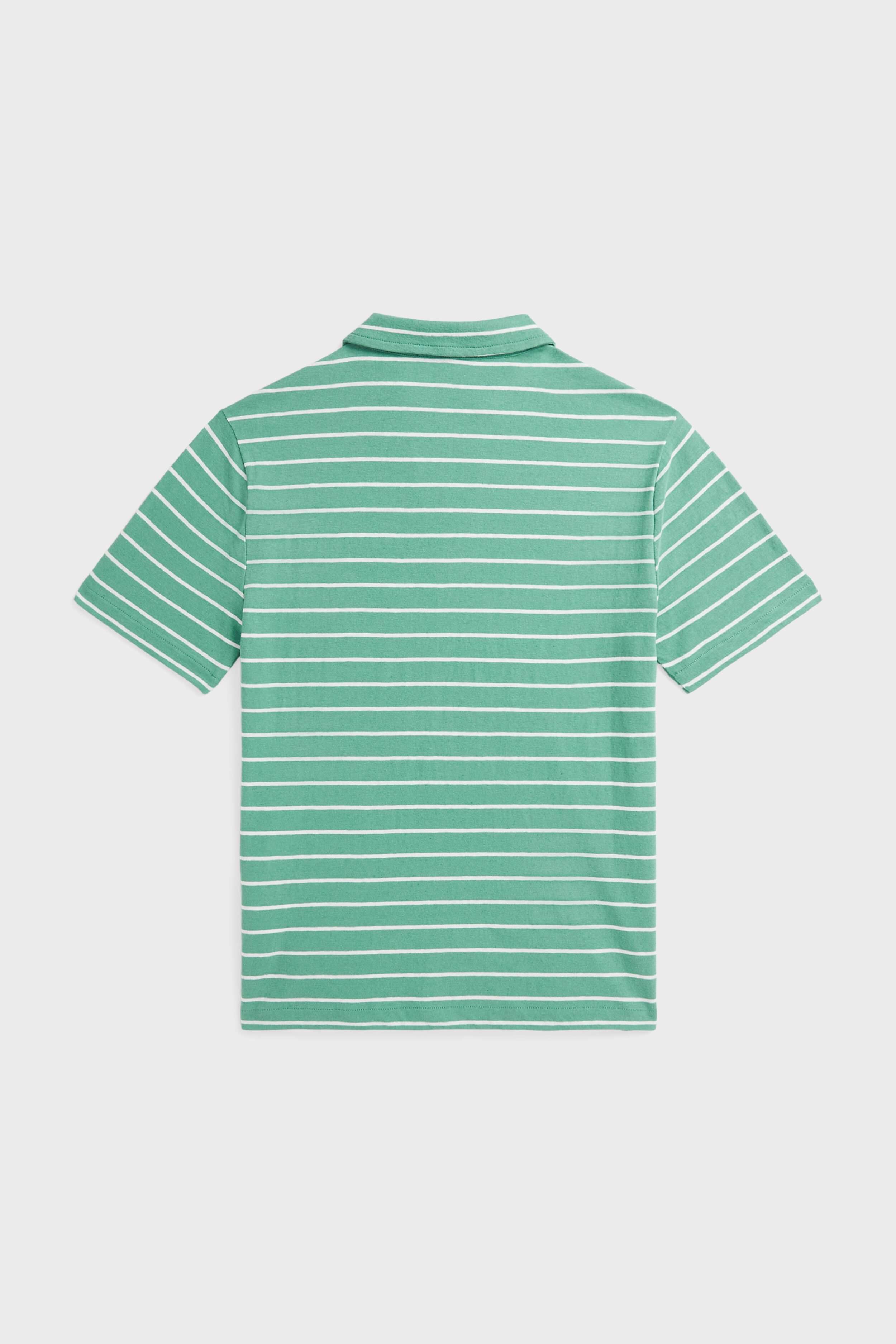 Boys Haven Green Short-Sleeve Cotton Linen Jersey Striped Johnny Collar Polo