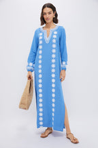 Marina and White Embroidered Caftan