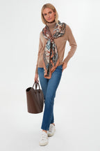 Camel Heather Ribbed Trim Cashmere Turtleneck