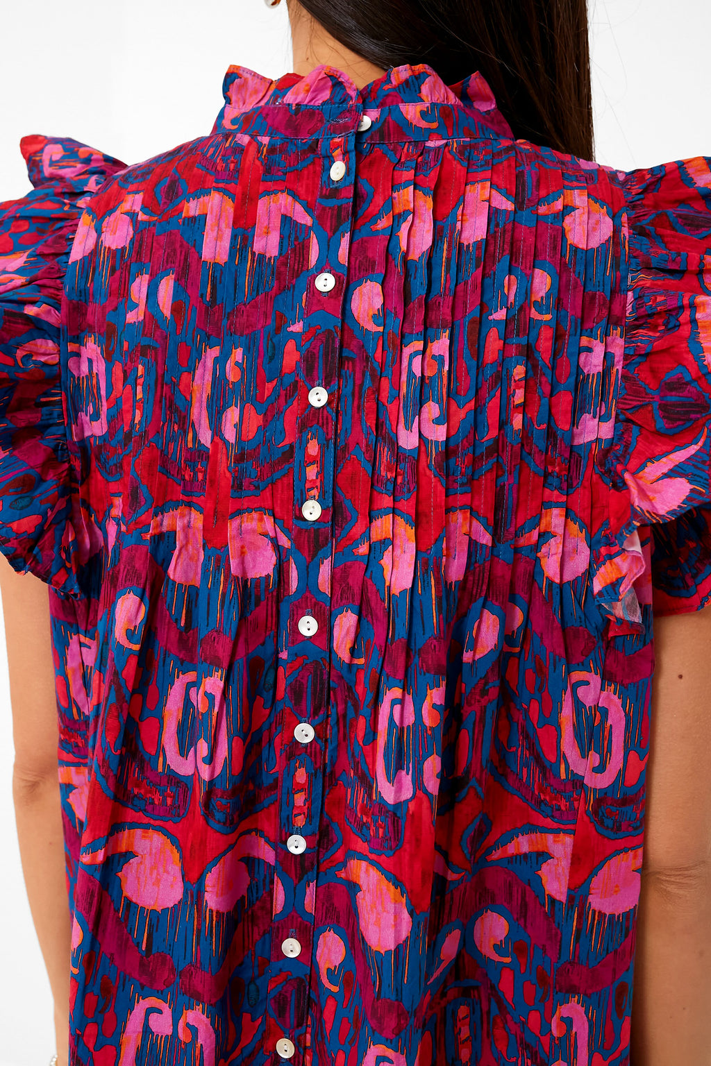 Exclusive Blue Kazak Pintuck Ruffle Top