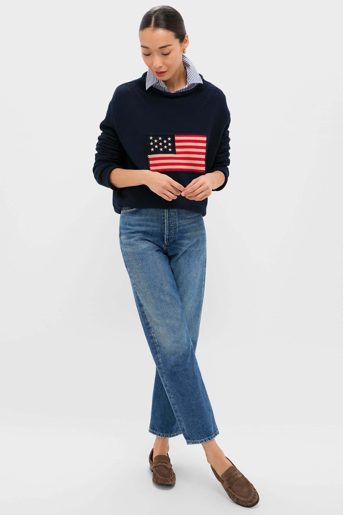 Navy Cotton Rollneck Americana Sweater