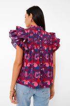 Exclusive Blue Kazak Pintuck Ruffle Top