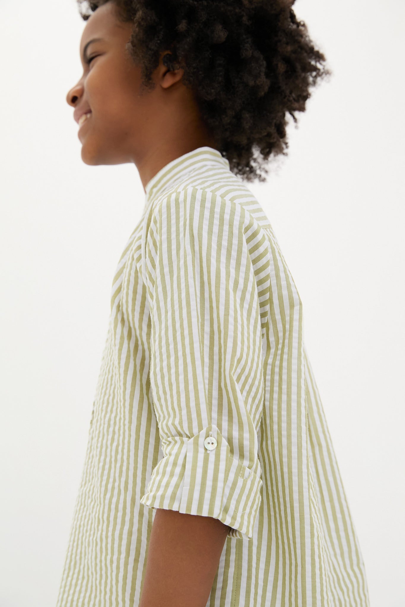 Green Stripe Jazmin Linen Mix Long Sleeve Shirt