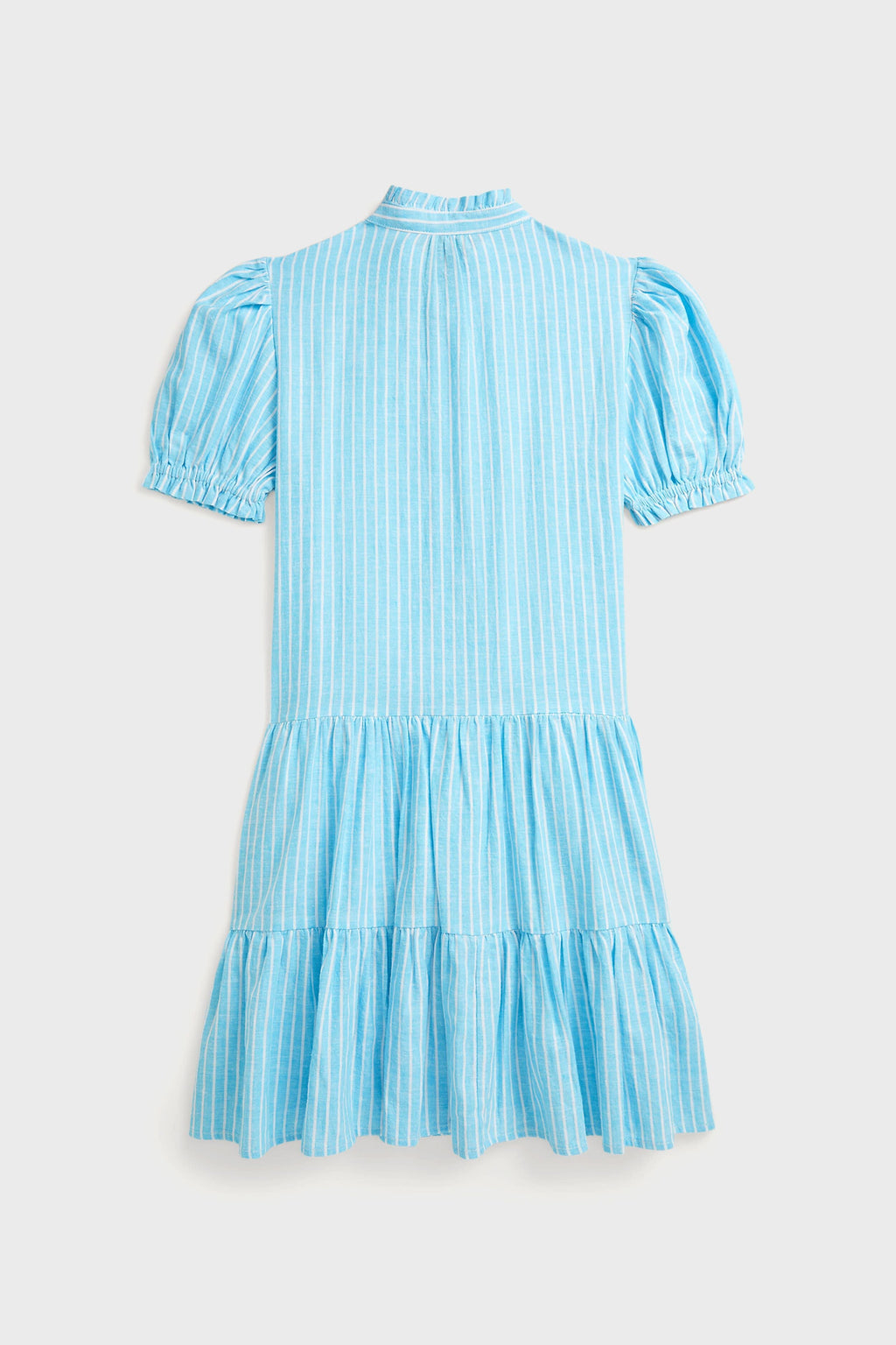 Girls Ruffle Collar Short-Sleeve Tiered Striped Dress
