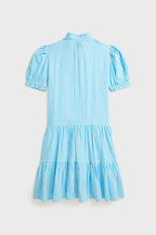 Girls Ruffle Collar Short-Sleeve Tiered Striped Dress