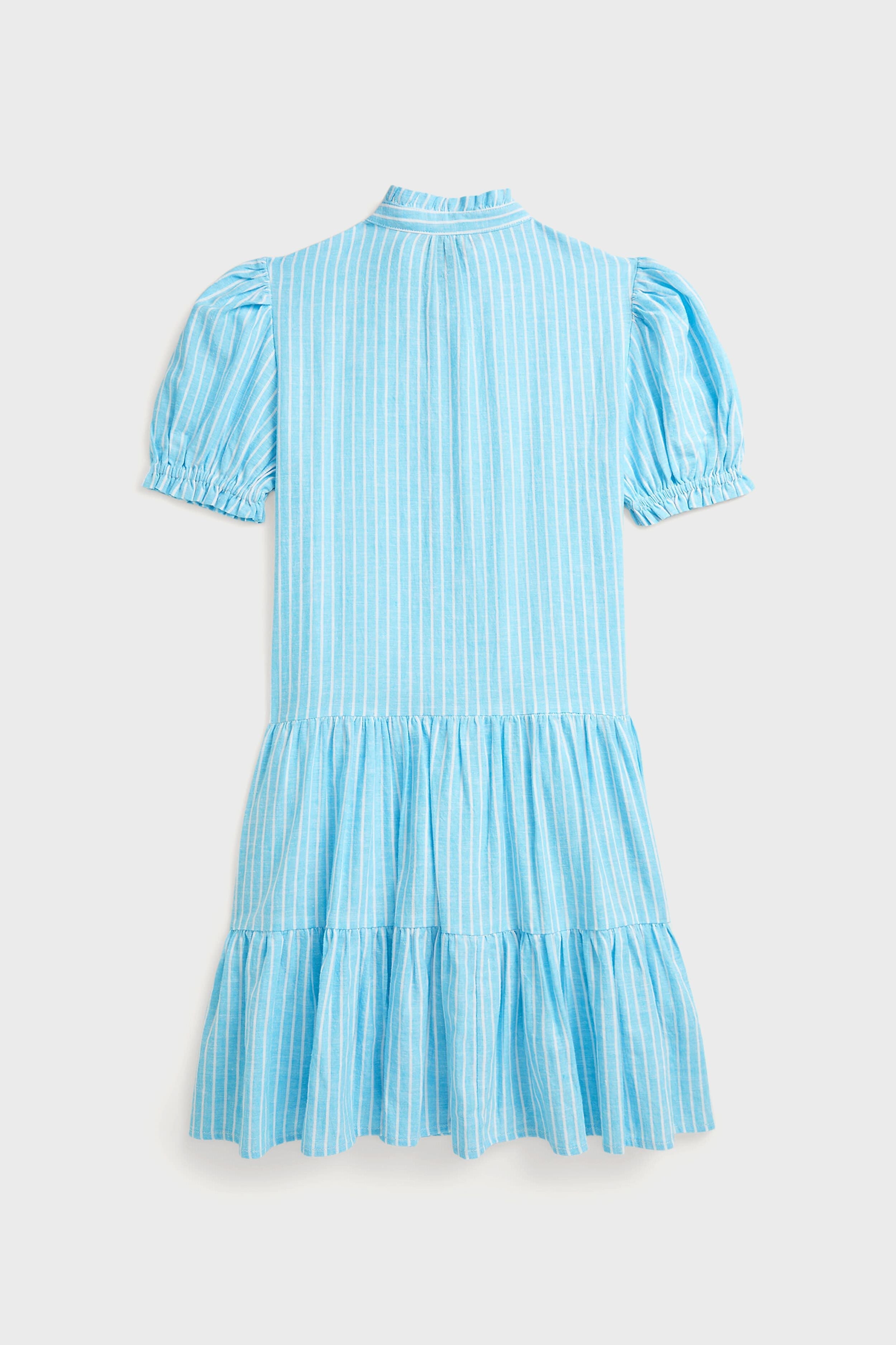 Girls Ruffle Collar Short-Sleeve Tiered Striped Dress