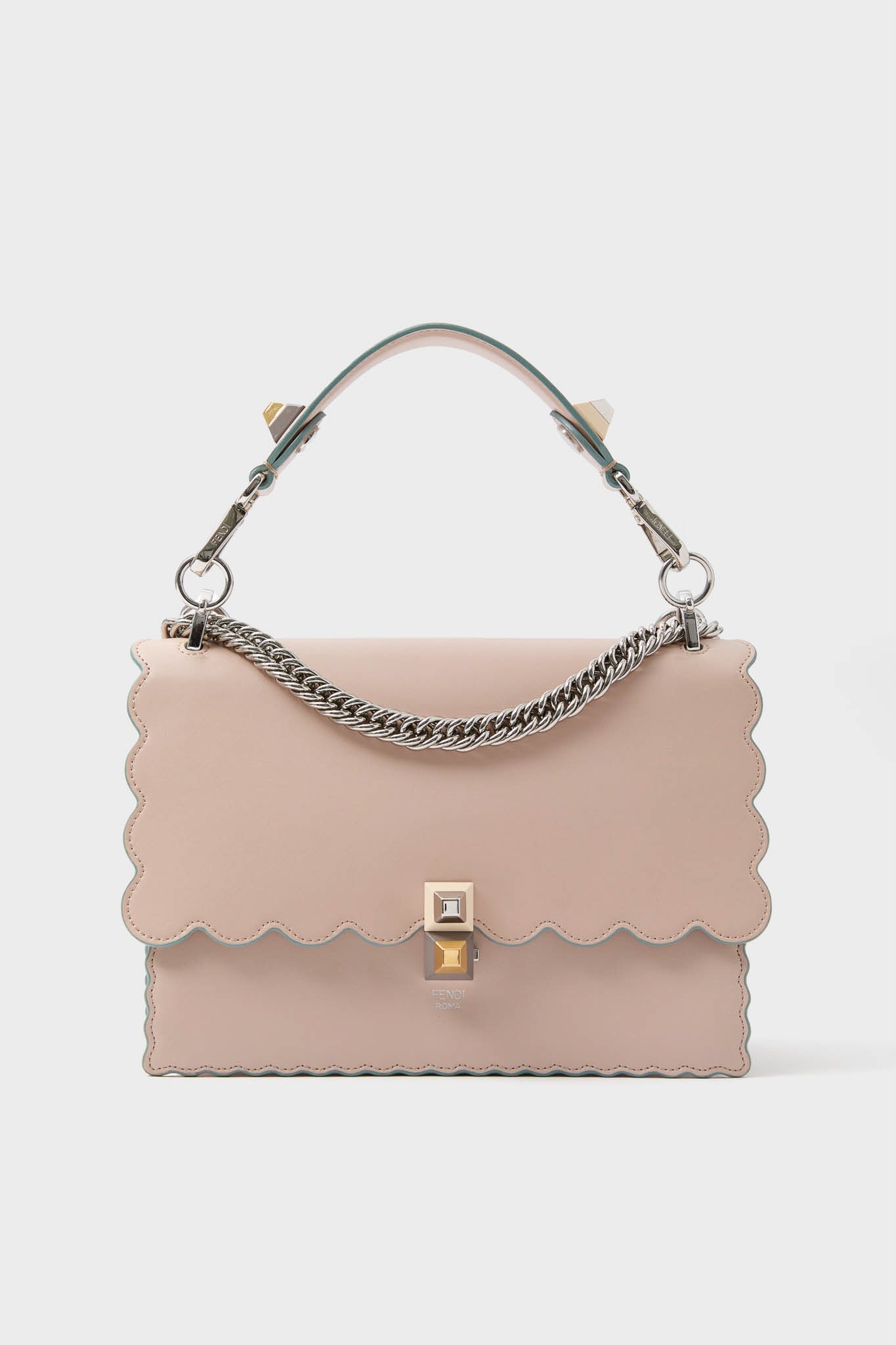 Fendi Light Pink Vitello Liberty Scalloped Studded Kan I Shoulder Bag