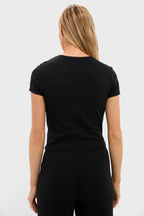 Black Pointelle Short Sleeve Cardigan