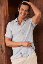 Blue Basketweave Palma Linen Shirt