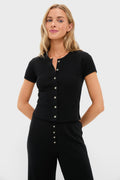 Black Pointelle Short Sleeve Cardigan