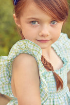 Maxwell Gingham Smock Detail Blouse in Green