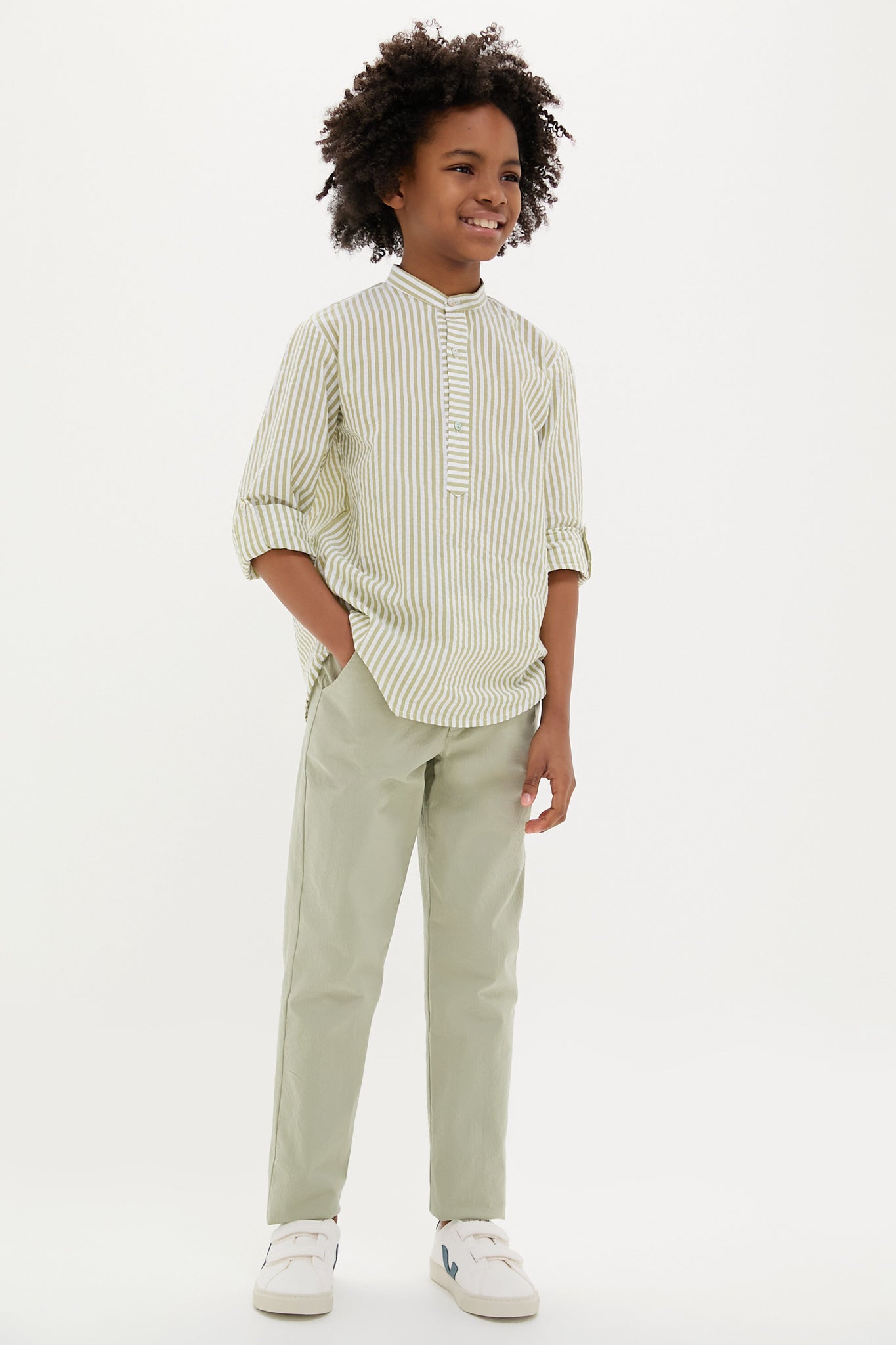 Green Stripe Jazmin Linen Mix Long Sleeve Shirt