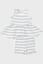Anchor Stripe Rib Peplum Tank Top and Biker Shorts