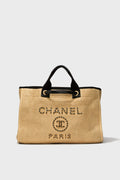 CHANEL Straw Raffia Deauville MM Tote Bag
