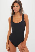 Black Sculpting Square Neck Swim Suit