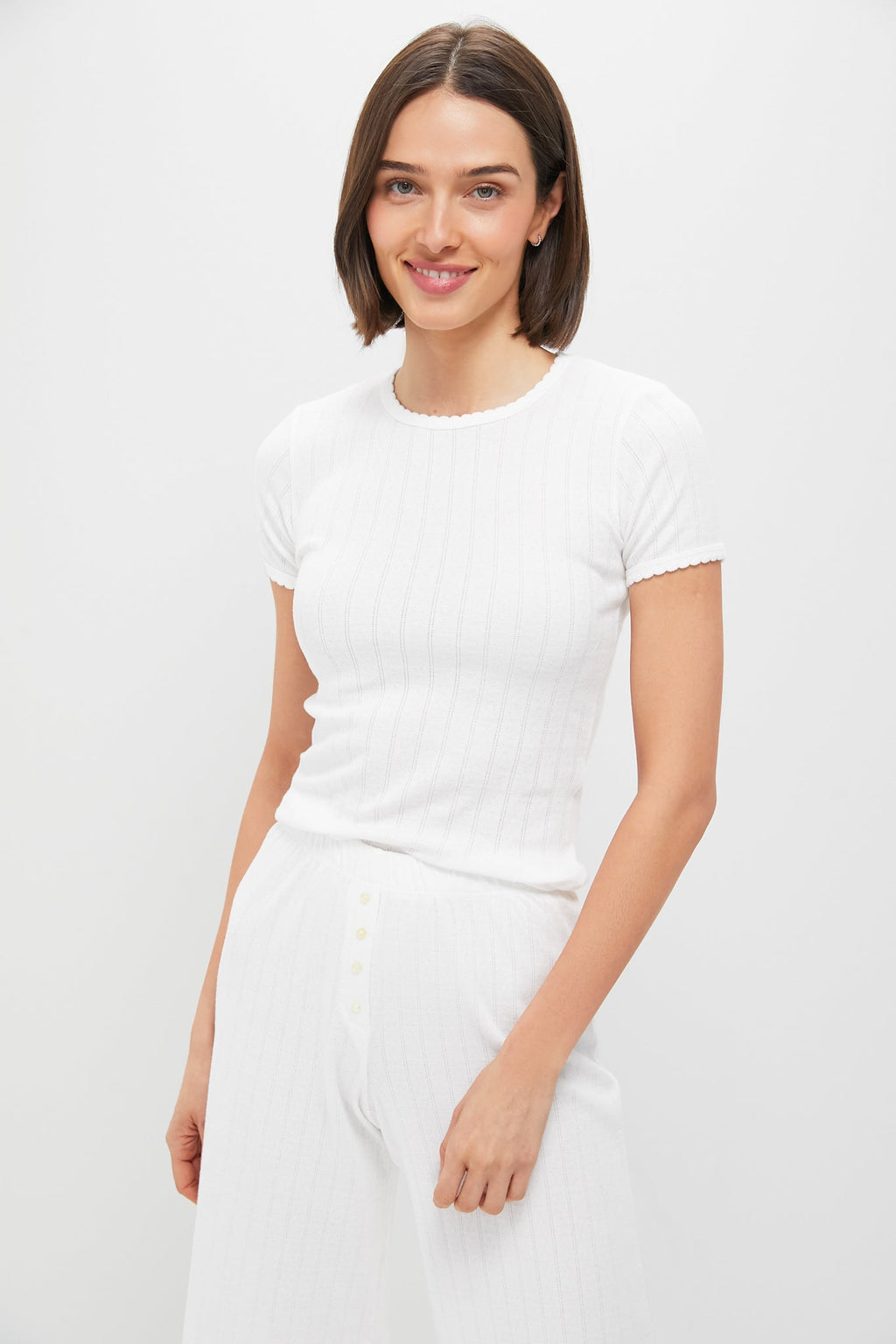 White Pointelle Slim Fit Tee