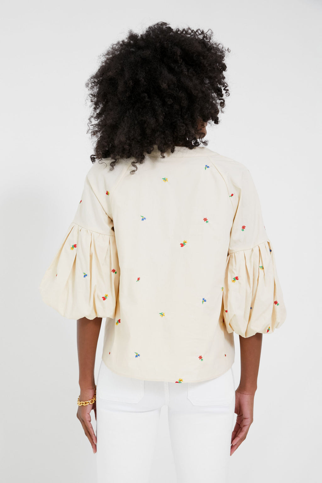 Tan Embroidered Blooms Blouse