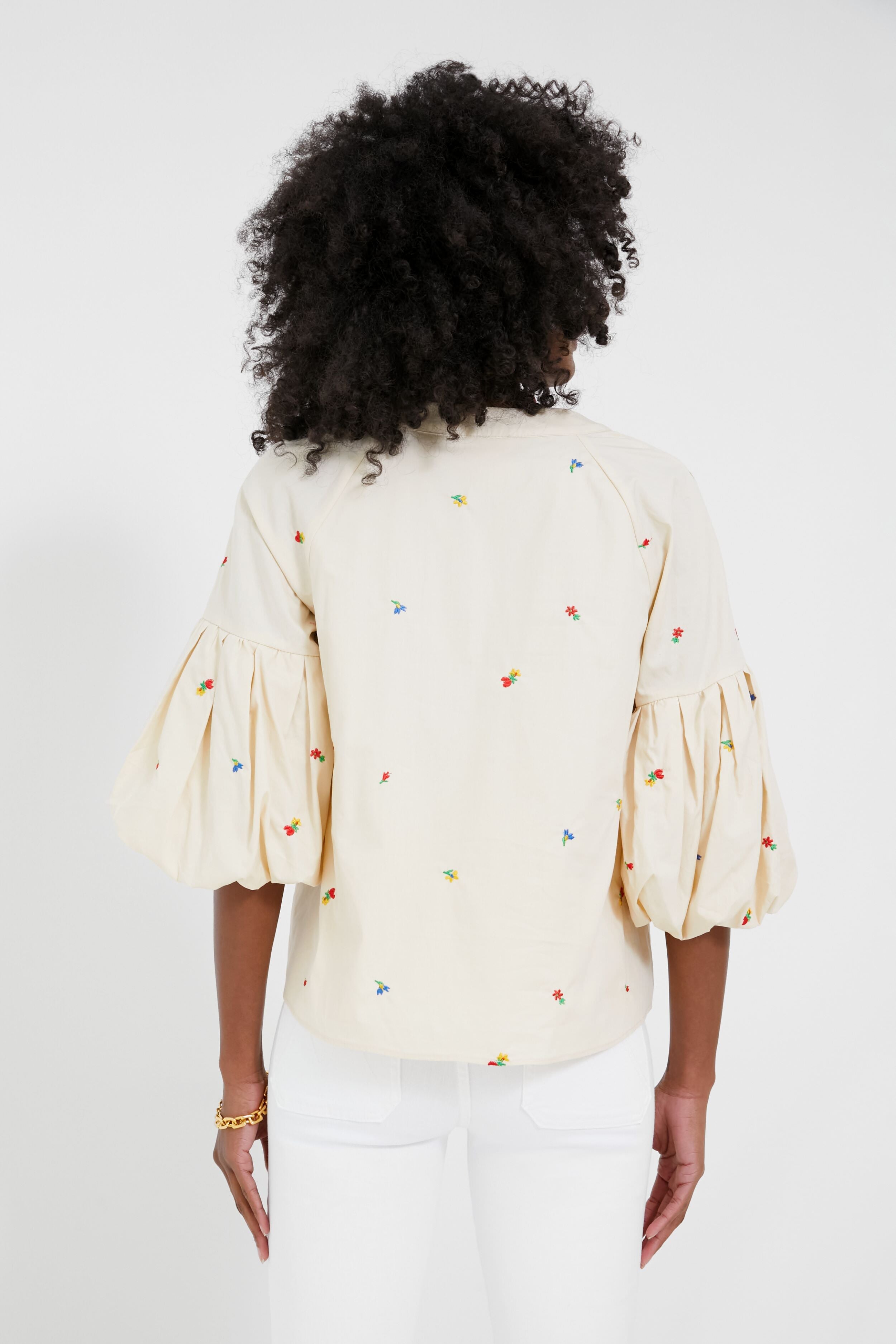 Tan Embroidered Blooms Blouse