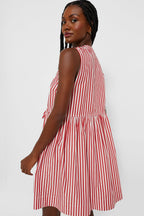 Barbados Cherry Stripe Cotton Mini Bow Tie Dress