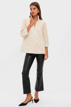 Bone Suede Margot Stand Collar Blouse